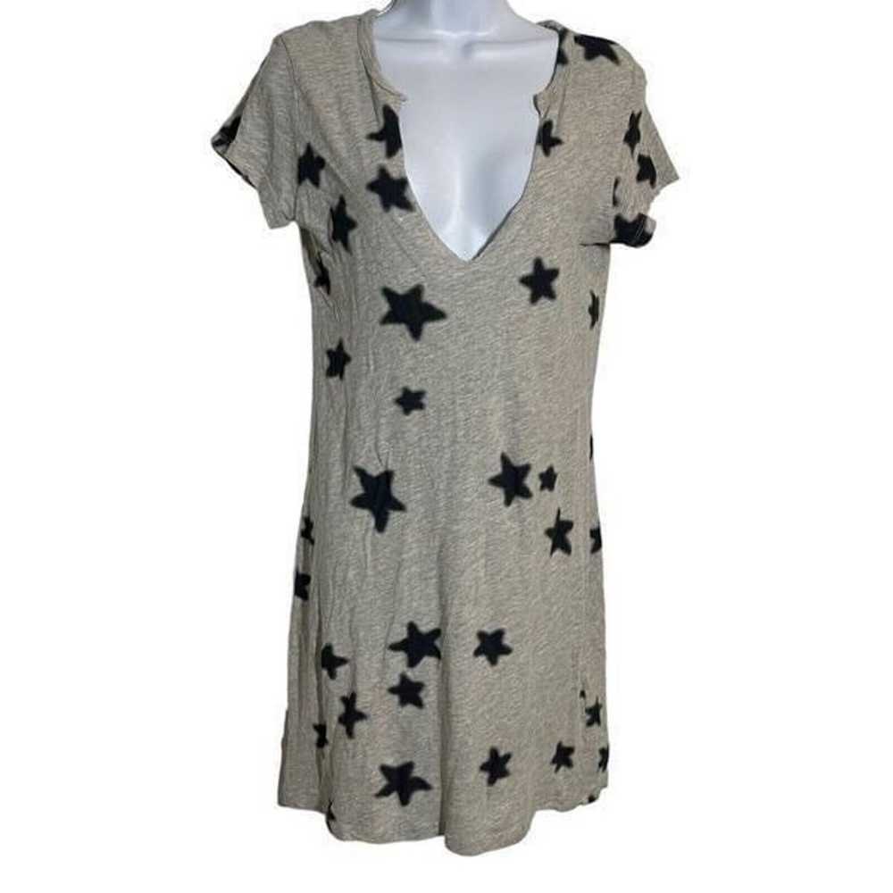 Pam & Gela Gray Star Print V-Neck T-Shirt Dress S - image 1