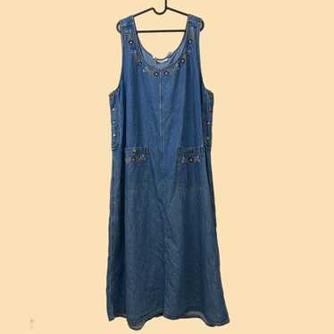 90s floral embroidered denim pinafore dress