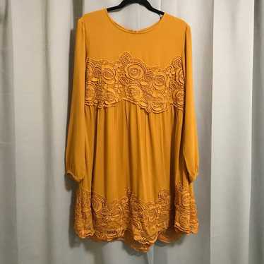 Anthropologie Maeve Mustard Yellow Lace Detail Lo… - image 1