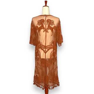 Shyanne Rust Orange Lace Long Tasseled Kimono Rob… - image 1