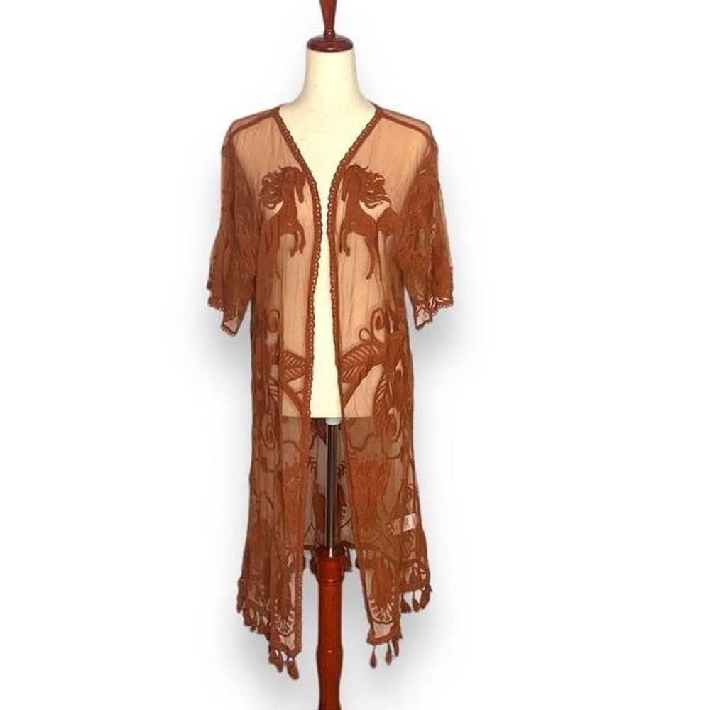 Shyanne Rust Orange Lace Long Tasseled Kimono Rob… - image 2