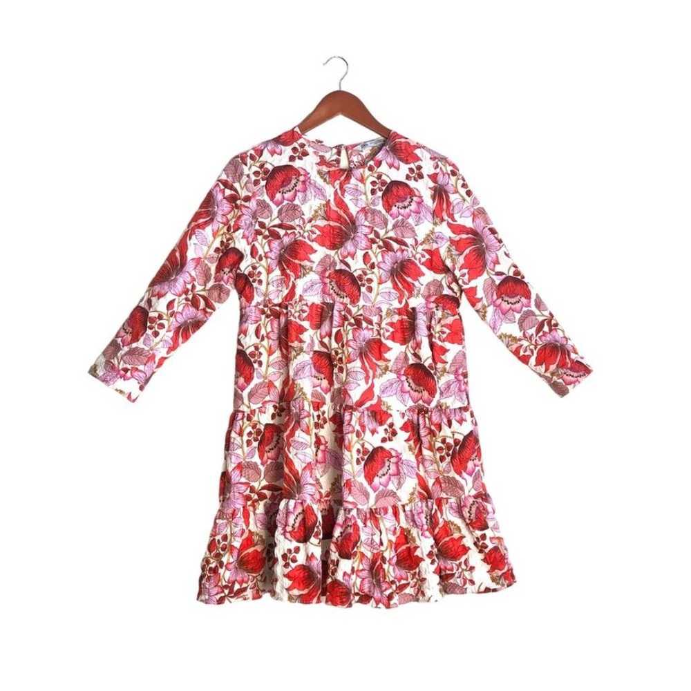 Zara Sharon Red/Pink Floral 3/4 Sleeve Tiered Ruf… - image 5
