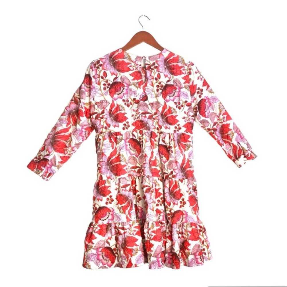 Zara Sharon Red/Pink Floral 3/4 Sleeve Tiered Ruf… - image 6