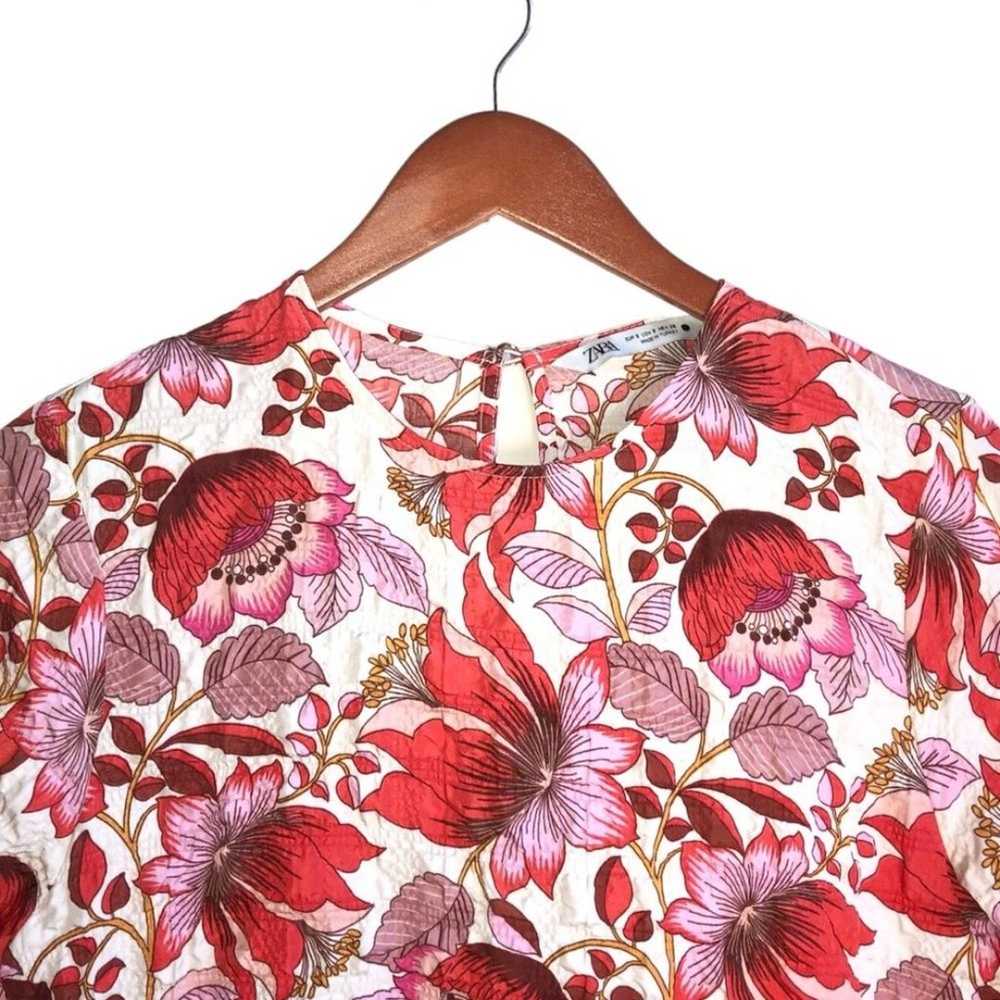 Zara Sharon Red/Pink Floral 3/4 Sleeve Tiered Ruf… - image 7