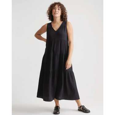 QUINCE Black 100% Organic Cotton Gauze Tiered Max… - image 1