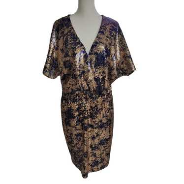 gianni bini dress gold and blue sequence all over 