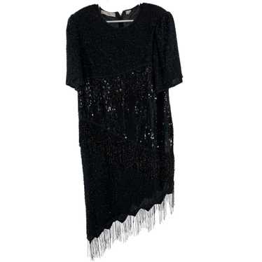 Scala beaded fringe silk dress formal cocktail pa… - image 1