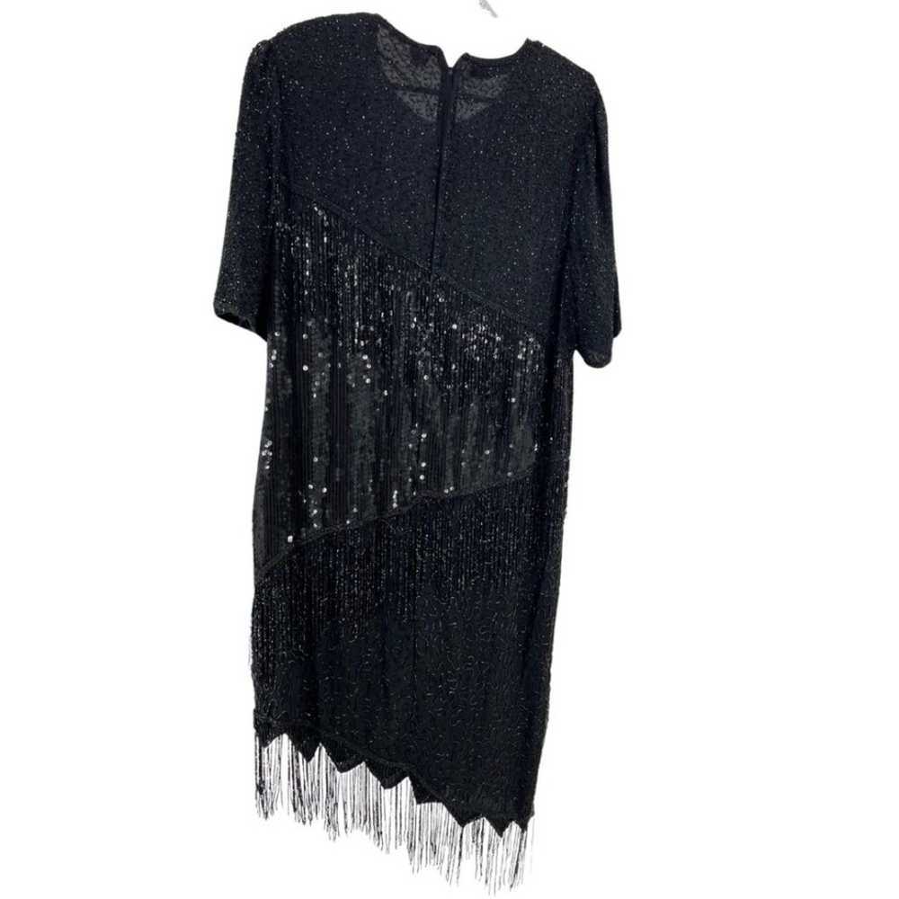 Scala beaded fringe silk dress formal cocktail pa… - image 2