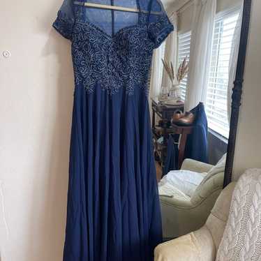 Blue Floor Length Beaded Dress
