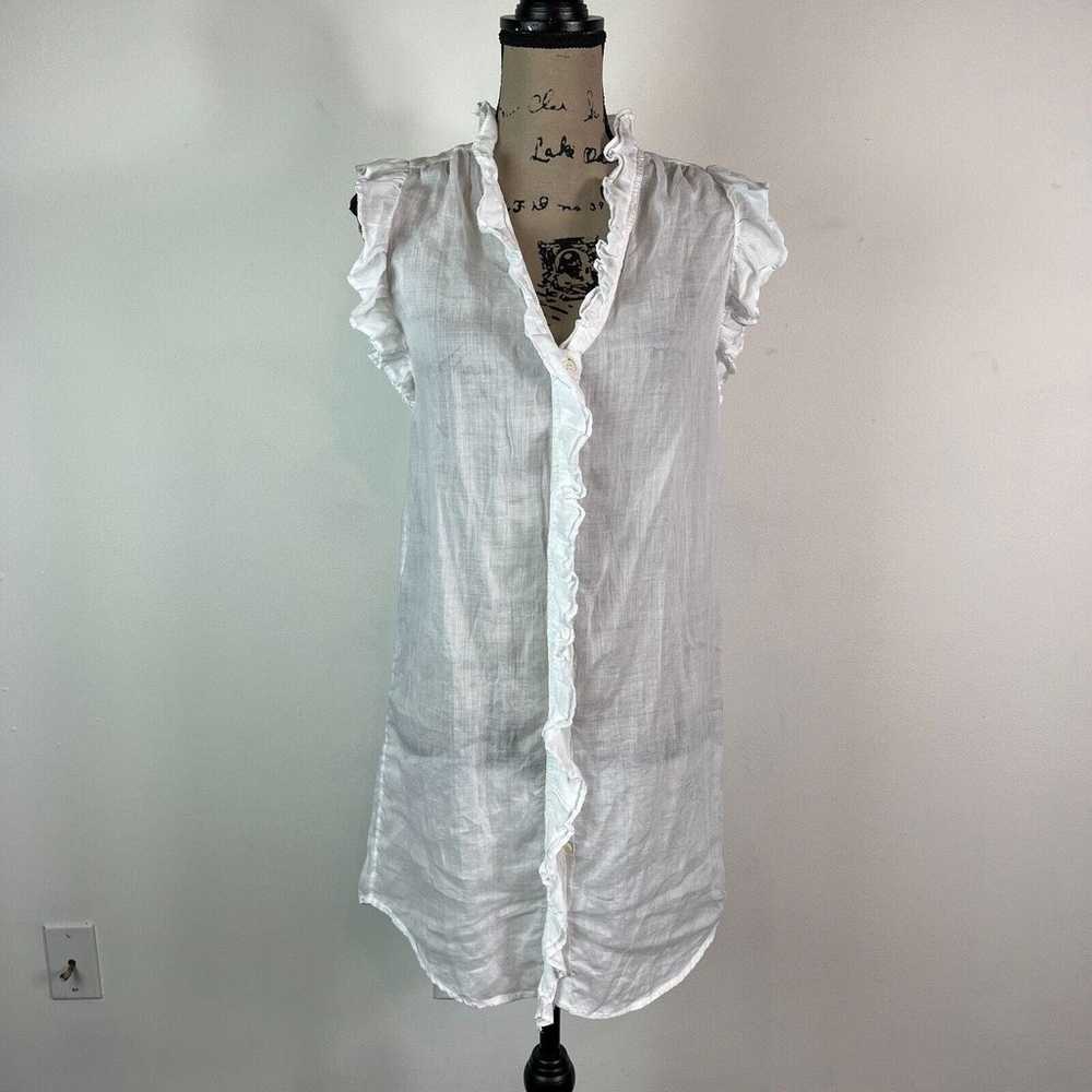 Frame NWOT Lauren Ruffled Mini Shirt Dress White … - image 2