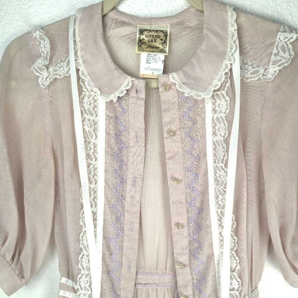 Gunne Sax Vintage Sheer Pink Lace Button-Up Midi … - image 5