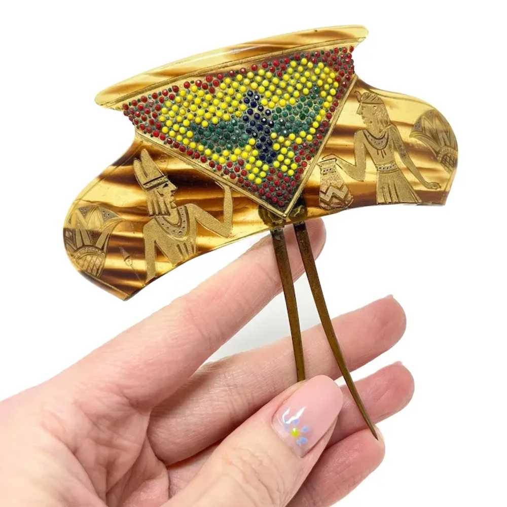 1920s Egyptian Revival Vintage Celluloid Hair Pin - image 2