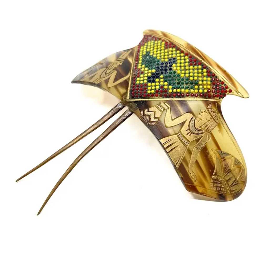 1920s Egyptian Revival Vintage Celluloid Hair Pin - image 3