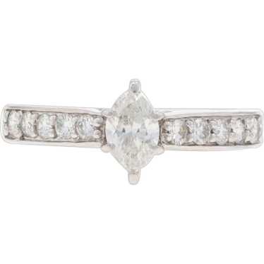 White Gold Diamond Engagement Ring - 14k Marquise 