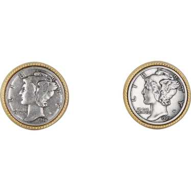 Genuine Mercury Dime Coins in Gold Tone Cufflinks… - image 1