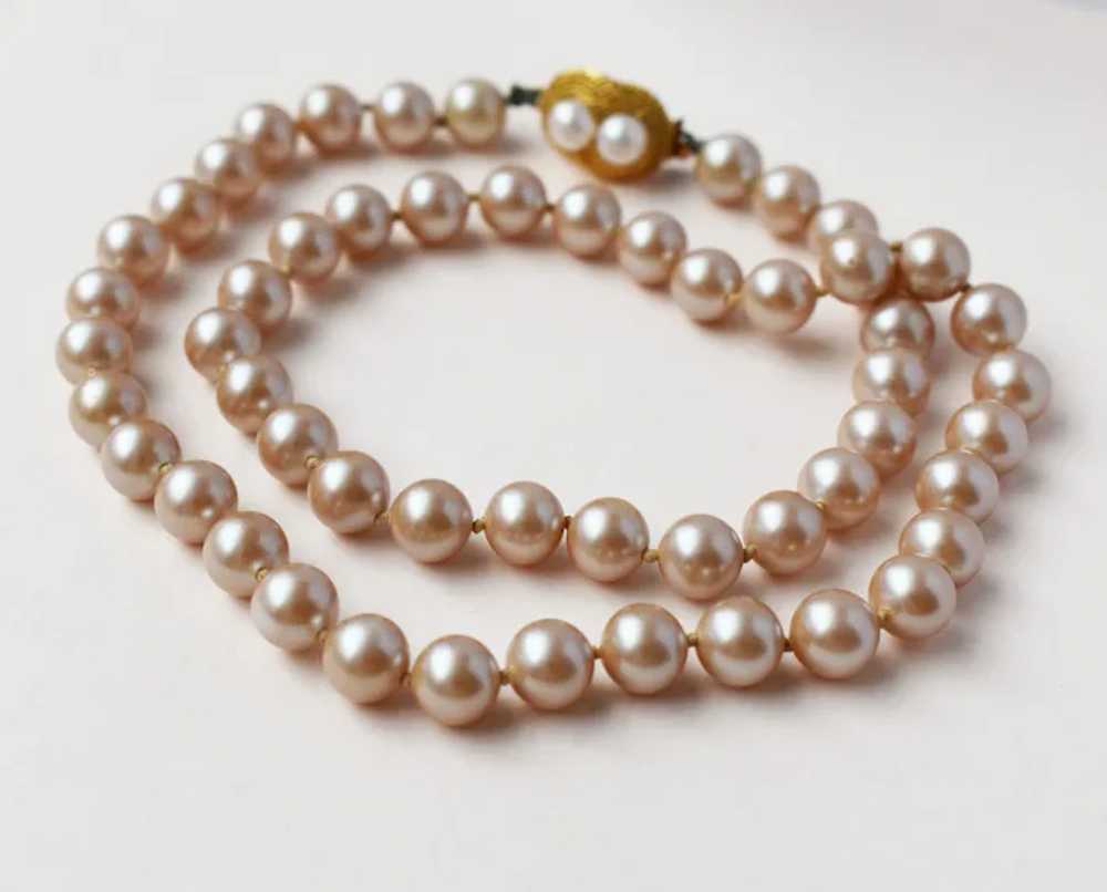 Dusty pink pearl necklace, fancy accent 60s vinta… - image 10