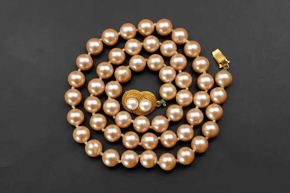 Dusty pink pearl necklace, fancy accent 60s vinta… - image 11