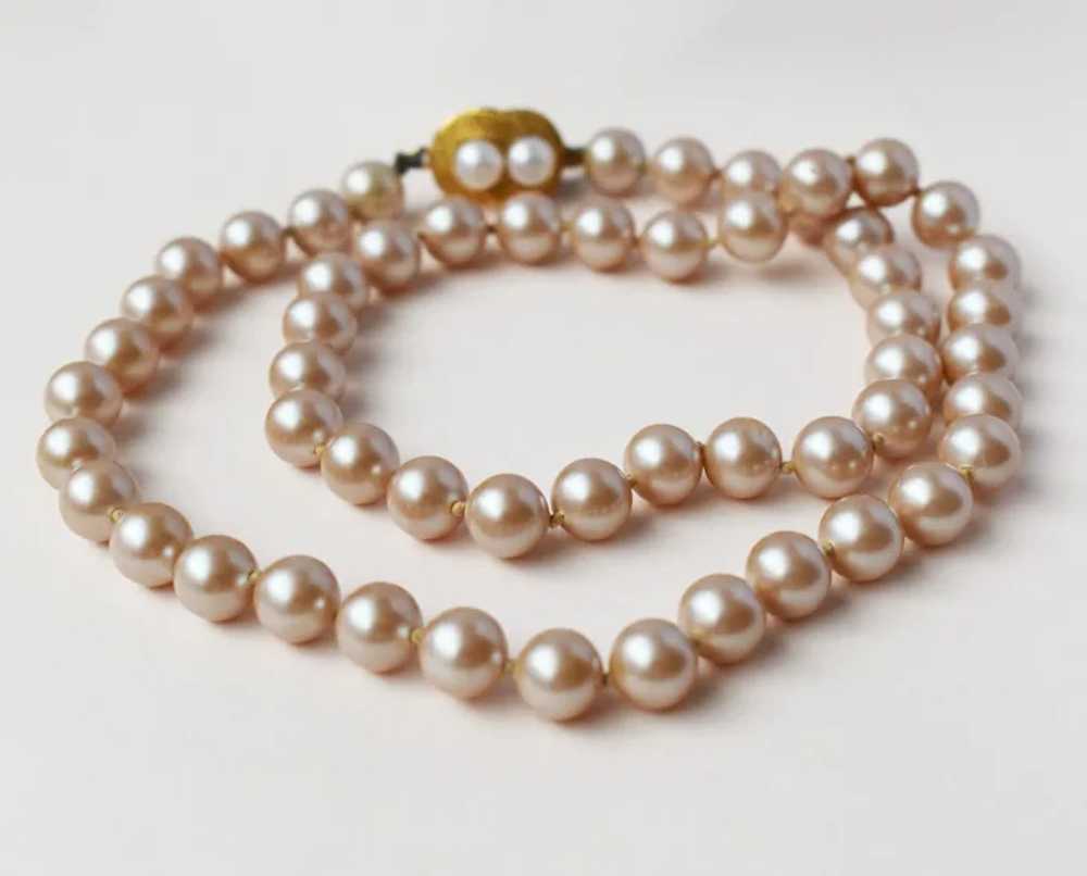 Dusty pink pearl necklace, fancy accent 60s vinta… - image 12