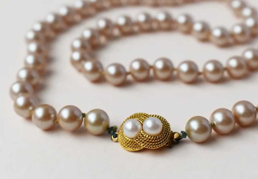 Dusty pink pearl necklace, fancy accent 60s vinta… - image 2