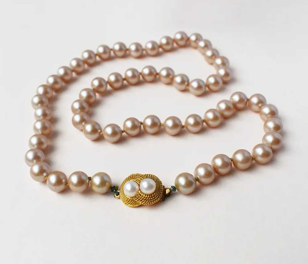 Dusty pink pearl necklace, fancy accent 60s vinta… - image 3