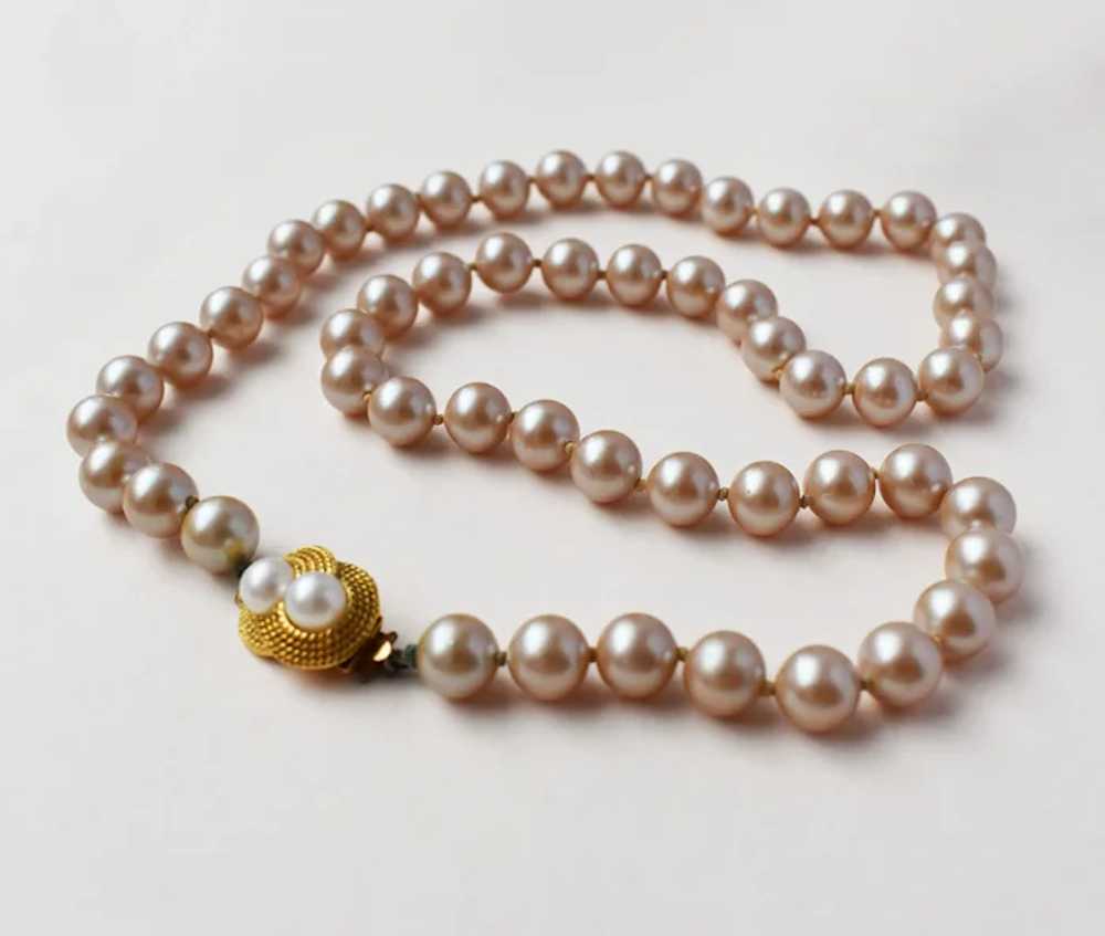 Dusty pink pearl necklace, fancy accent 60s vinta… - image 5