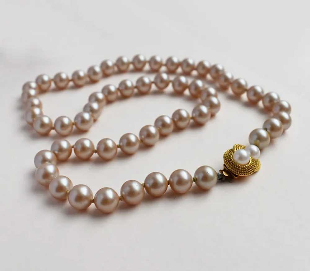 Dusty pink pearl necklace, fancy accent 60s vinta… - image 7