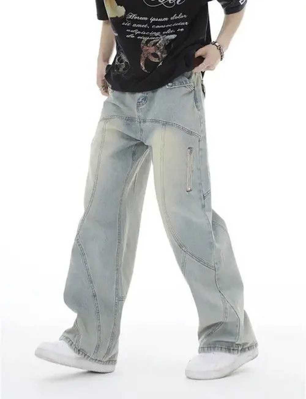 Jean × Streetwear Topstitched Seam Baggy Jeans Men - image 2