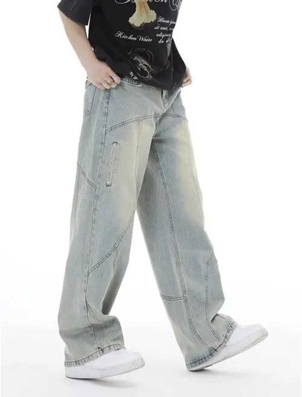 Jean × Streetwear Topstitched Seam Baggy Jeans Men - image 3