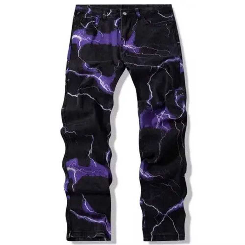 Streetwear Lightning Print Tie Dye Men Straight J… - image 1