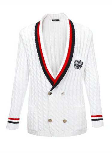 Balmain Embroidered Knitted Cable Cotton Blazer in