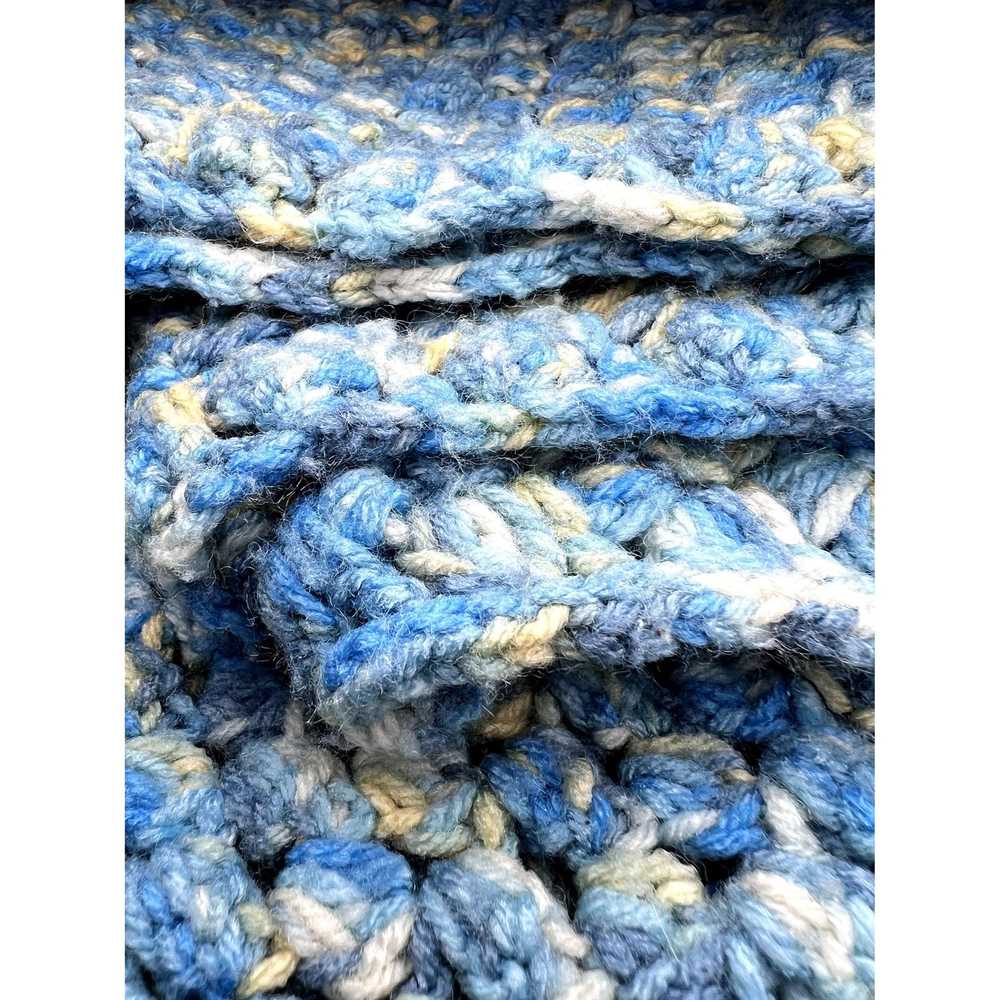 Handmade Handmade Crochet Blanket Throw Blue Whit… - image 2