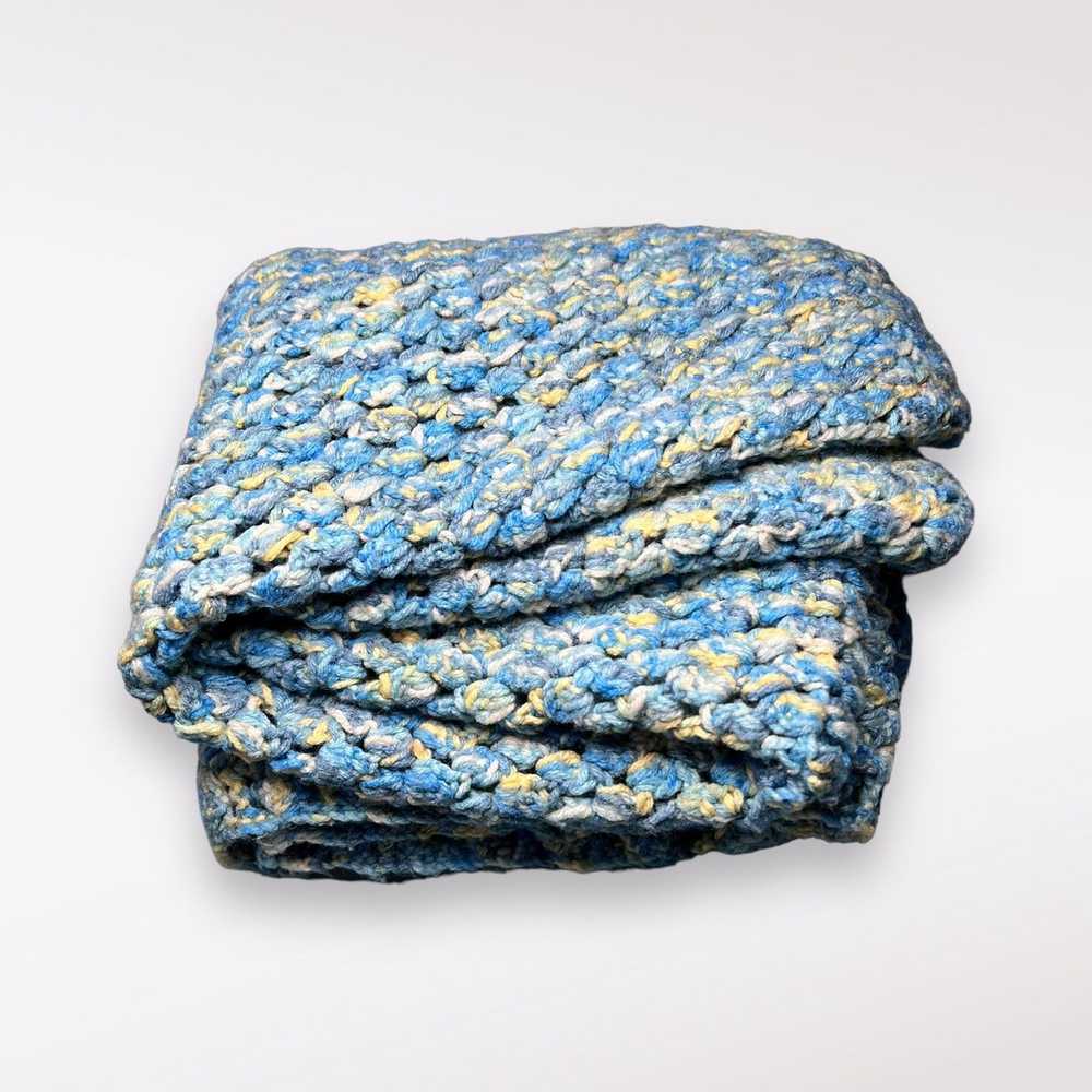 Handmade Handmade Crochet Blanket Throw Blue Whit… - image 8