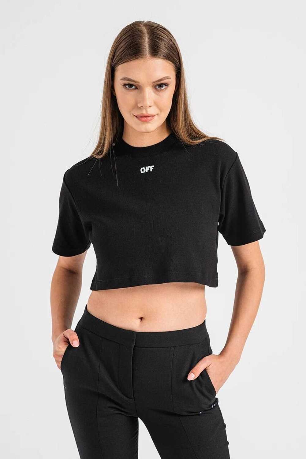 Off-White Off-White Ribbed Crop Top Logo T-Shirt … - image 3