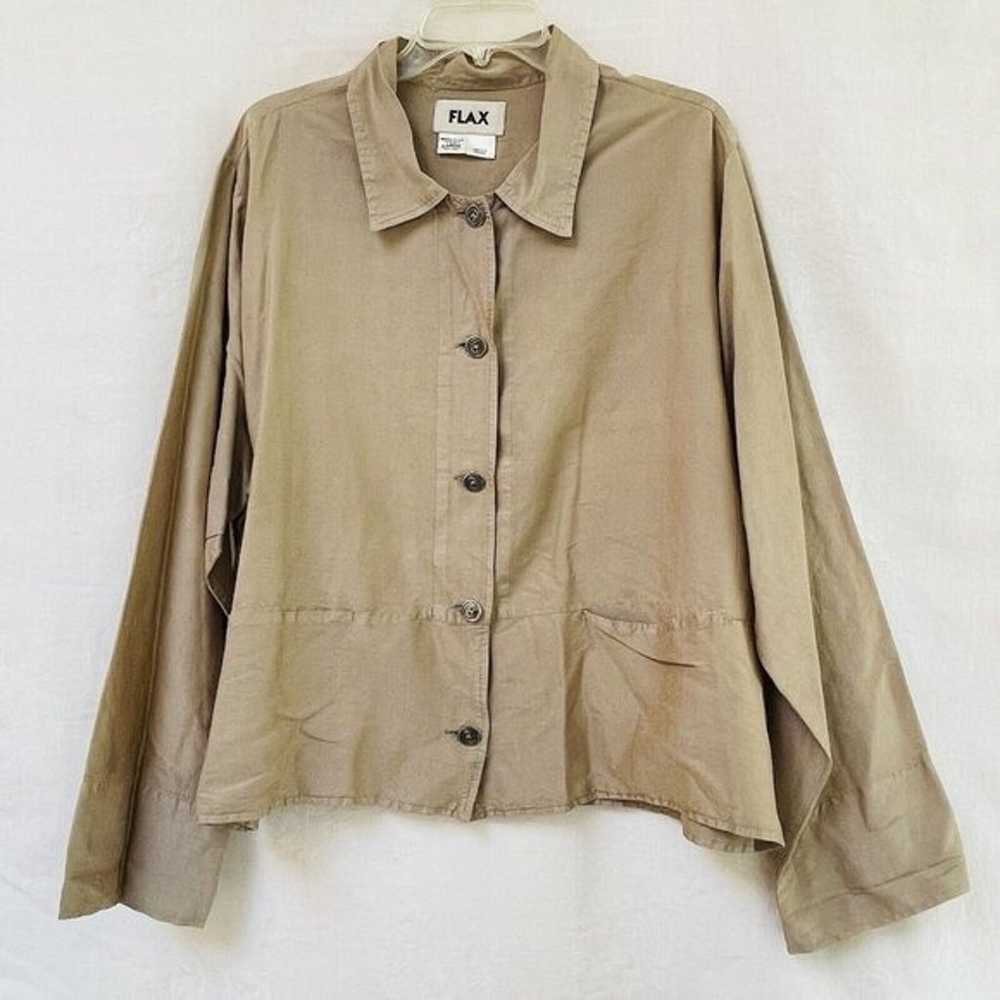 Flax Silk Blouse Womens Large Button Up Pockets L… - image 1