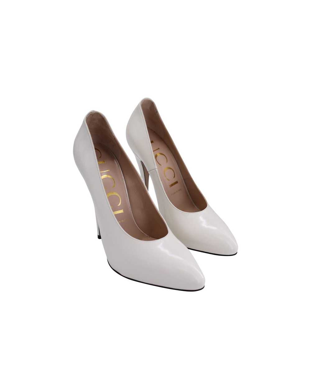 Gucci White Patent Leather Pointed-Toe Pumps with… - image 4