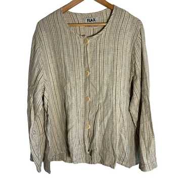 Flax Womens Size Large 100% Linen Striped Button … - image 1