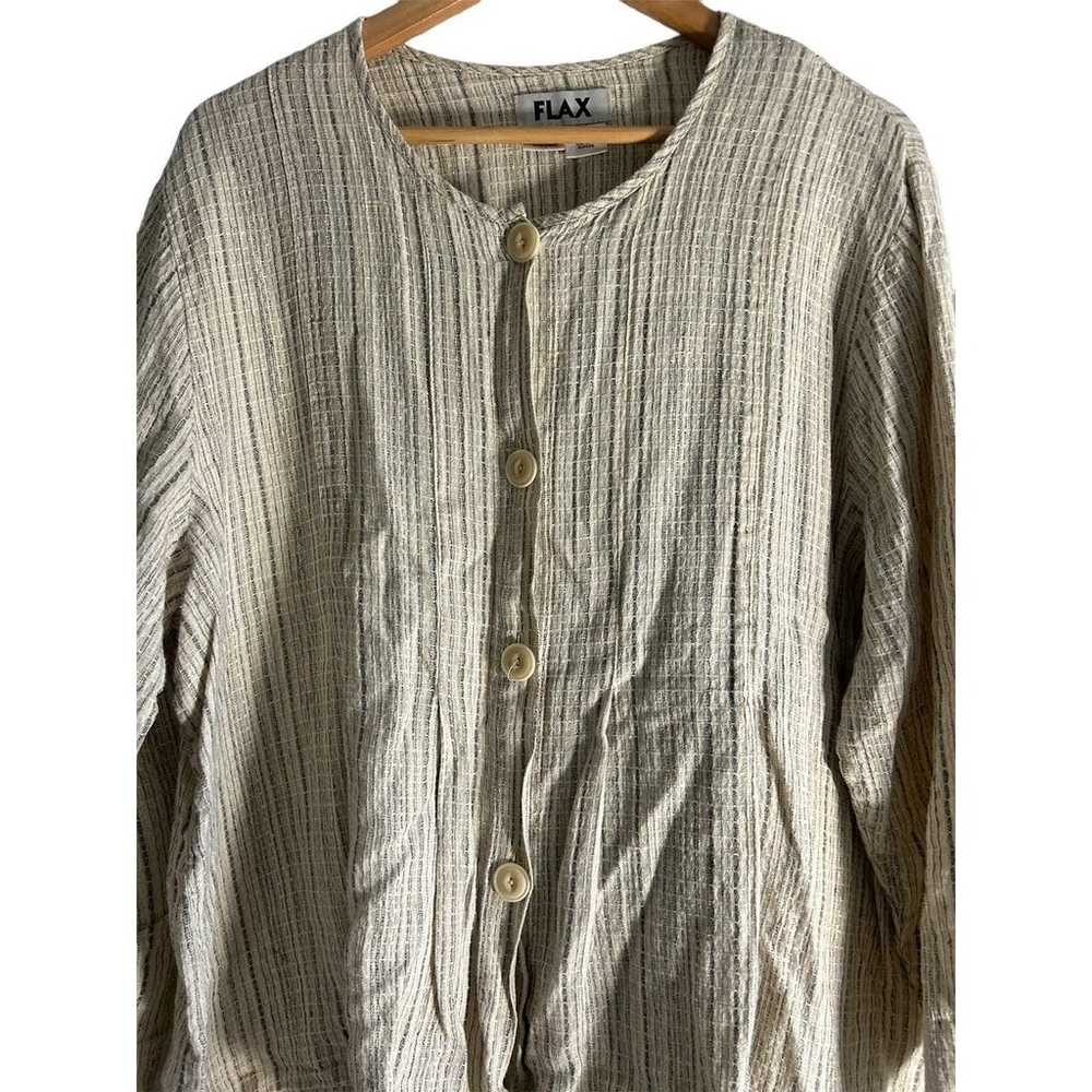 Flax Womens Size Large 100% Linen Striped Button … - image 3