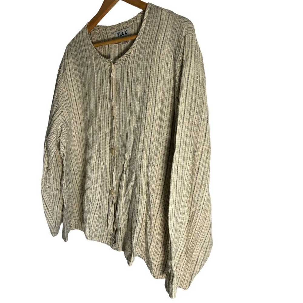 Flax Womens Size Large 100% Linen Striped Button … - image 4