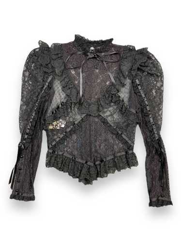 Vintage Vintage 1970s Gothic Black Lace Victorian… - image 1
