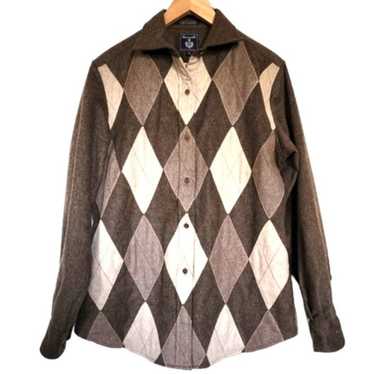 Vintage Faconnable Argyle Shirt Wool Blend Brown B