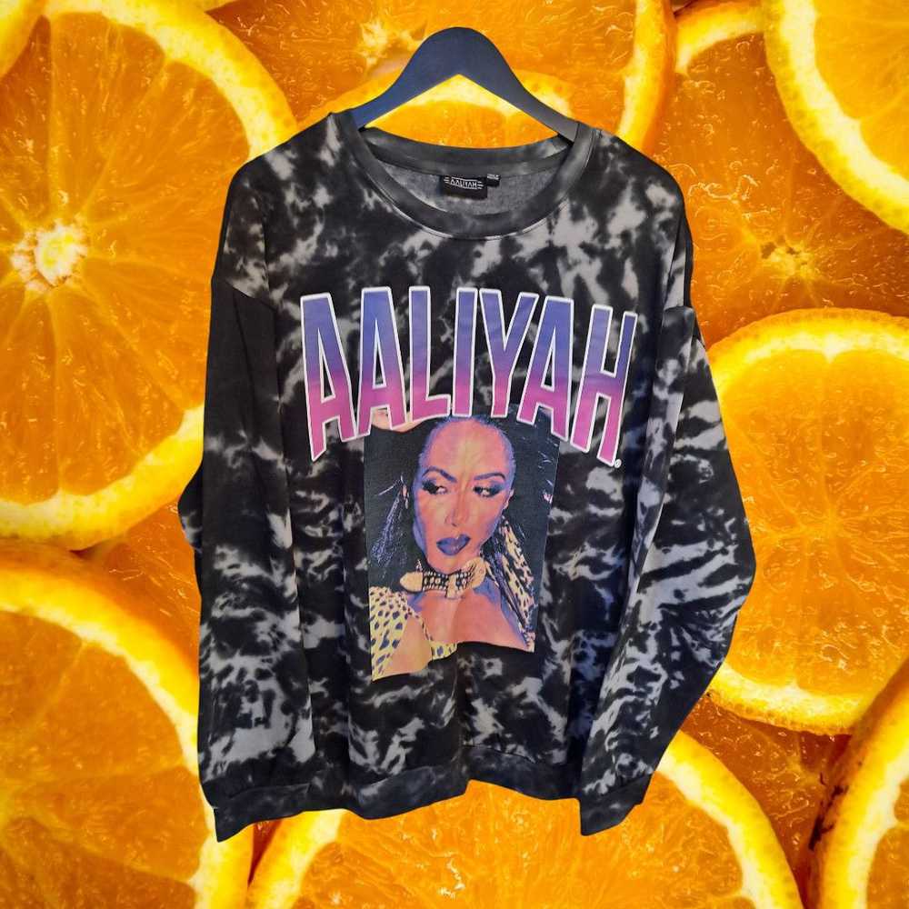 Other Aaliyah Black and White Tie Dye Photo Sweat… - image 1