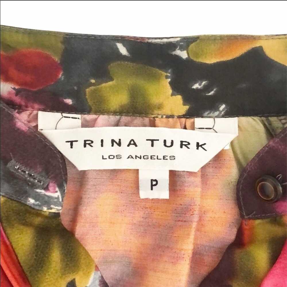 TRINA TURK Pink Green Silk Wool VNeck Floral Abst… - image 7