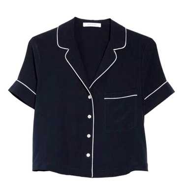 FRAME PJ Piped Silk Pajama Shirt Black Top Button 