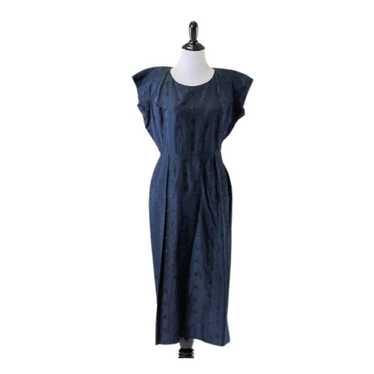 Vintage Vintage 50s-60s Navy Blue Dress Fleur De … - image 1