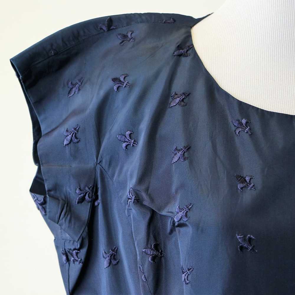 Vintage Vintage 50s-60s Navy Blue Dress Fleur De … - image 2