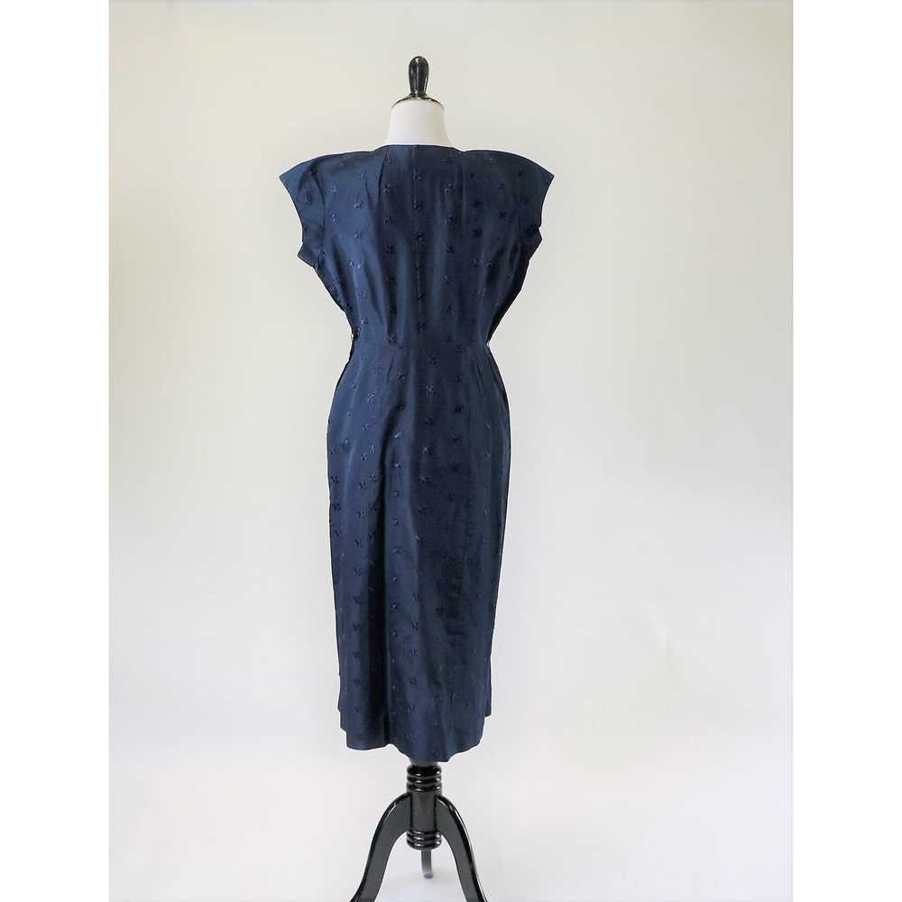 Vintage Vintage 50s-60s Navy Blue Dress Fleur De … - image 6