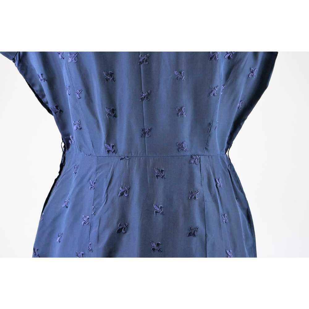 Vintage Vintage 50s-60s Navy Blue Dress Fleur De … - image 7