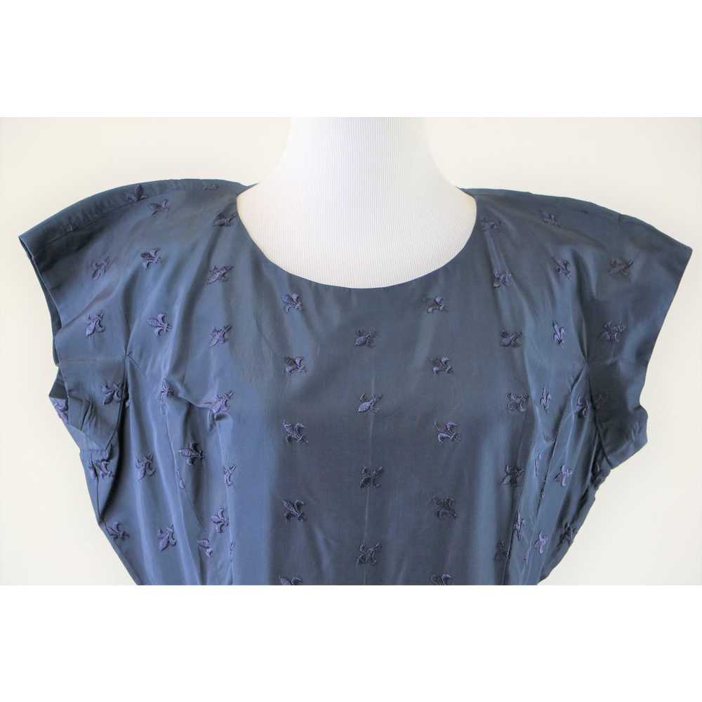 Vintage Vintage 50s-60s Navy Blue Dress Fleur De … - image 9