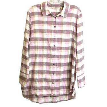 Lavender Plaid Button Shirt Cotton Size M Beachy … - image 1