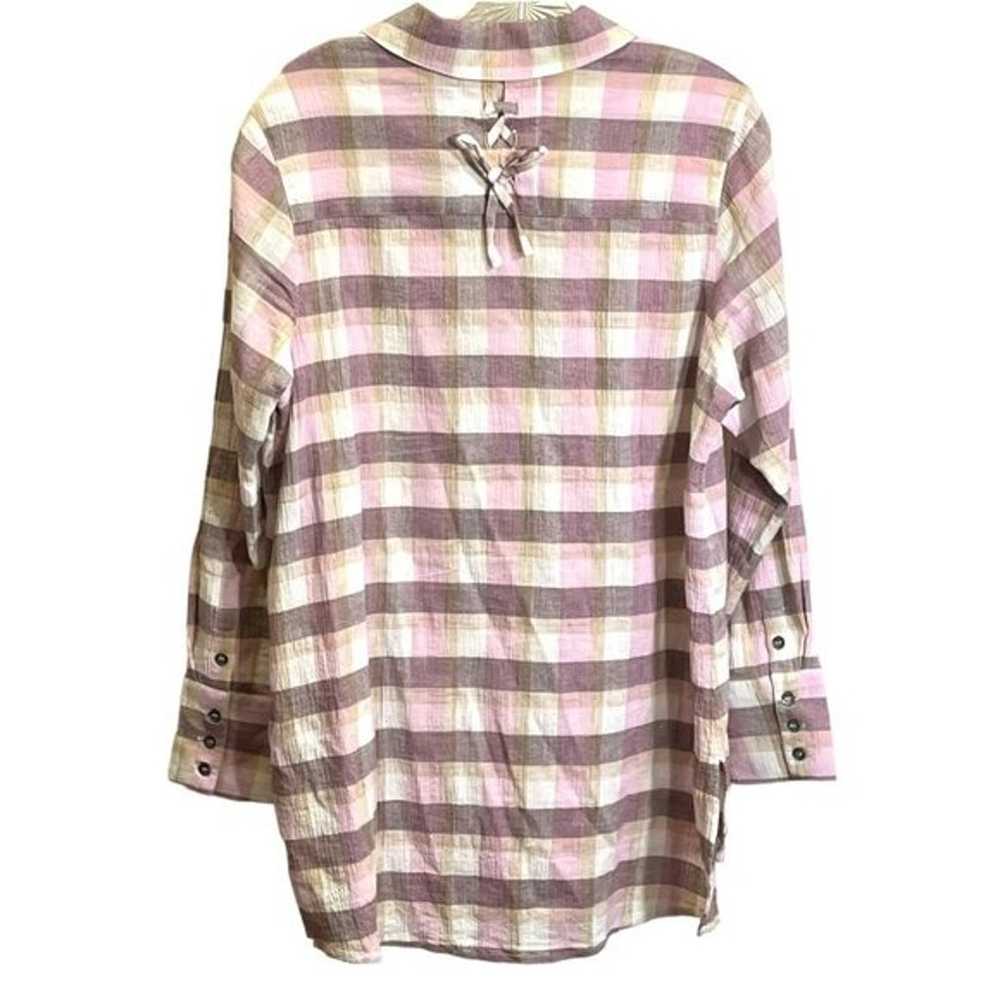 Lavender Plaid Button Shirt Cotton Size M Beachy … - image 2
